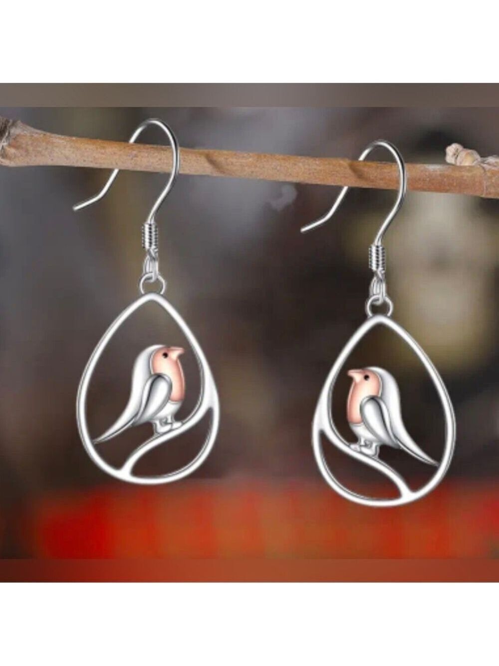 Earrings--Silvery Bird Dangle